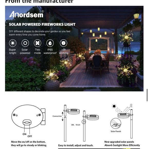 Anordsem Solar Garden Lights/Solar Fireworks Lights-Waterproof IP65-2-Pack - Picture 8 of 14